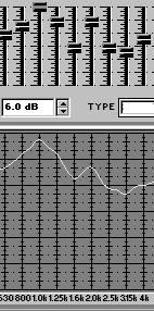 In the illustrations above, each showing the same section of an equalizer and the response graph, the one on the left is set to Combining mode.