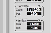 Click and drag the values up or down to set them, or double-click to return to the default value. There are two modes for the controls: Zoom/Offset and Min/Max.