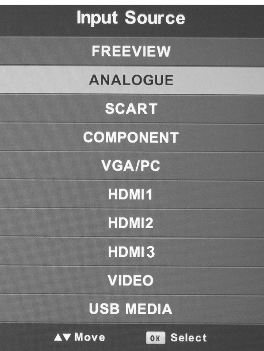 TV BUTTONS & SOURCE MENU TV Buttons and Source Menu 1 2 3 4 5 6 7 Volume up and menu right Volume down and menu left Programme/Channel up and menu up Programme/Channel down and menu down Displays
