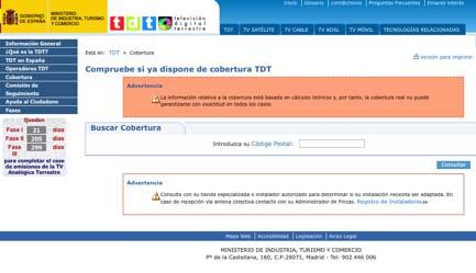 1062 Figure 1: Information support for DTT coverage from the Spanish Ministry with information based on postal code was established by the Ministry of Industry, Tourism and Commerce[Ministerio de