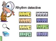 Rhythm detective. Rote teaching of text using echo imitation.