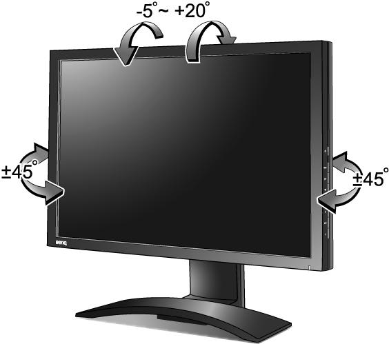 To adjust the monitor angle For comfortable viewing of images on the screen, you may not only tilt the monitor upward to 20 degrees and downward to -5 degrees, but also swivel the monitor to 45