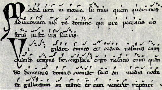 This development happened over a period of hundreds of years. In the Middle Ages, the earliest symbols written on top of words were called neumes.