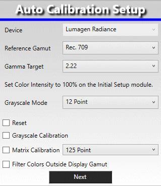 6. Select whether you wish to calibrate grayscale/gamma only, color matrix calibration only, or both. In most cases you should calibrate both. 7. Select 12 or 21-point grayscale. 8.