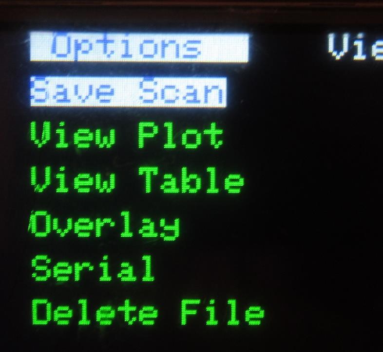 Options Menu Option The Options menu presents a list of actions that you can perform next. This option list is shown in Figure 7. Save Scan Submenu Option The first submenu option is Save Scan.