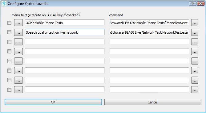 Fig. 2-2: Quick Launch Config Panel Use the buttons on the right side to browse to the executable C:\Program Files\Rohde&Schwarz\1GA68 Live Network Test\NetworkTest.exe. The buttons on the left side can be utilized to specify icons on the buttons.