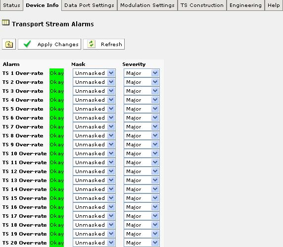4.4 Transport Streams Alarms This page allows the