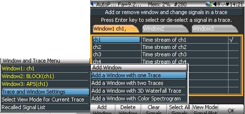 Create Display Window and Set up the Trace To create a display window select Trace and Window Setting under the Param. Button.