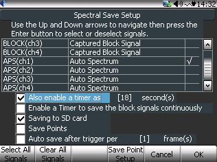 These signals will be saved during a measurement when you manually press the Save Button. Figure 130. Spectral Signal Save Setup.