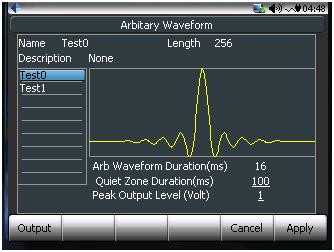 Figure 43. Arbitrary waveform setup. In the arbitrary waveform setup, the duration is fixed by the number of points in the arbitrary data file and the sampling rate in use.