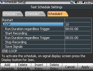 Figure 44. Schedule Setup. The test schedule automatically controls the test duration and imitates human operation. Multiple testing schedules can be developed and one is executed at a time.