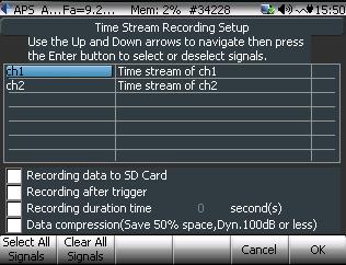 Figure 47: Display Preferences window Param -> Time Stream Recording Setup defines which time streams will be recorded to memory when the Rec./Stop button is pressed.
