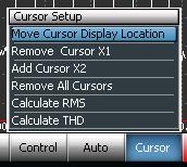 Figure 54. Cursors can be added to a trace. After the cursor is added, a menu item is added to the Cursor Setup menu, Move Cursor Display Location.