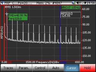 Calculate THD option will calculate the Total Harmonic Distortion of auto-power spectrum signals between the two vertical