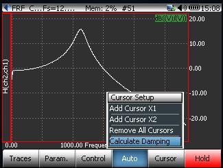 Figure 59: THD function using a cursor When displaying Frequency Response signals, there is a Calculate Damping feature.