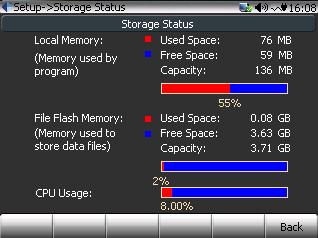 Figure 65: Test Log View. Memory displays the status of the CoCo-80 memory. This includes local memory used by the CoCo-80 software and the flash memory used to store recorded data.