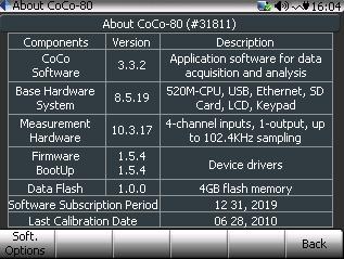 Figure 73. CoCo Hardware and Software Information The F1 (Soft.