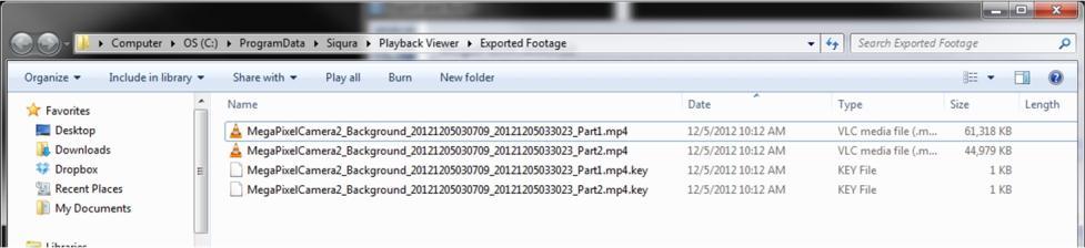 Important: If there are gaps due to missing footage within the selected timespan, the export for the specific camera will consist of multiple files, as shown below. Export and Burn window.