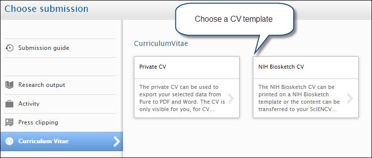 Begin by clicking the green add new button and choose Curriculum vitae in the left navigation bar.
