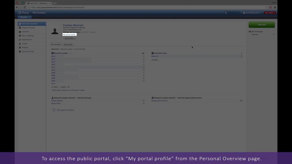 6. Public Portal The portal is the public-facing web site of NYU Scholars.
