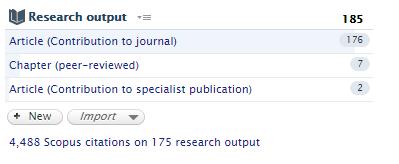 Clicking on publication detail by number or year allows the user to drill-down on publication list details: Scopus citation counts Scopus citation count is viewable and