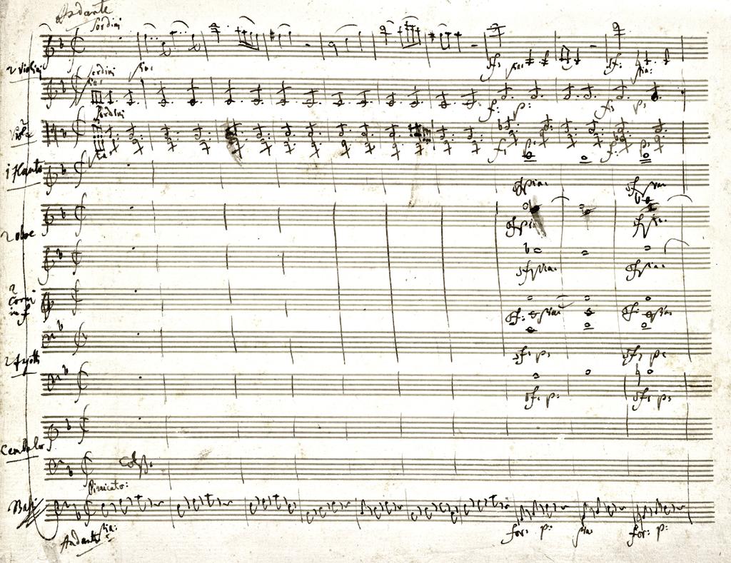 Chapter 19-- Classical Music Illustration 1: Manuscript of Second Movement of Piano Concerto 21 in C by W. A.