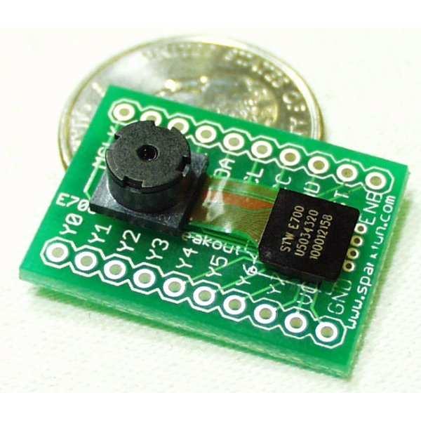 Figure 4: Sparkfun breakout board with E700 camera mounted. Image from the Sparkfun catalog page. 4 Capturing frames Need to either process on the fly or capture a frame.