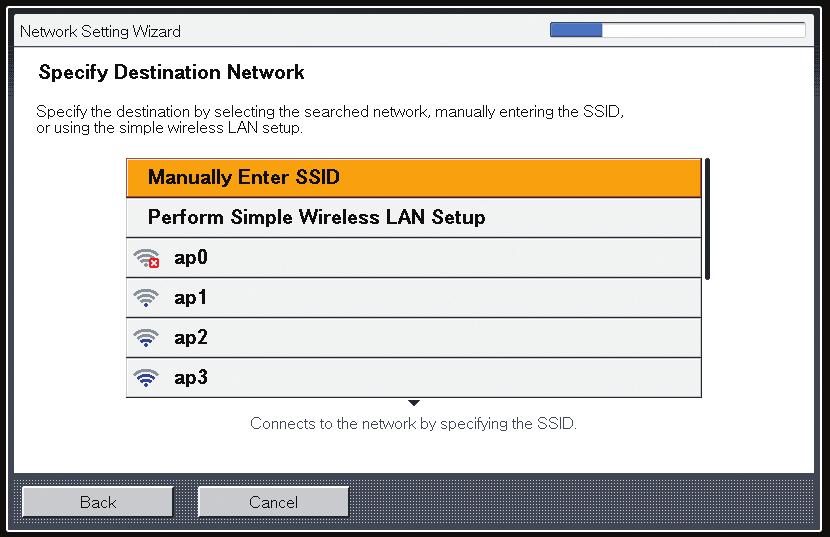 To end the network settings, select [End Wizard]. The wireless LAN setup is complete. To project the image from a computer, see page 73 "Projecting a Computer's Screen via a Network".