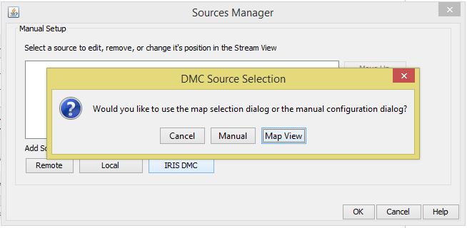 Add a station from the IRIS DMC by selecting the Add Source: IRIS DMC button.