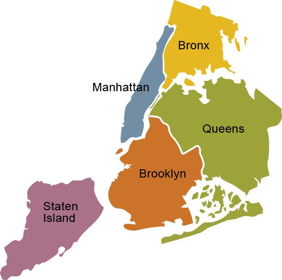The Five Boroughs of New York City: 1: Manhattan 2: Brooklyn