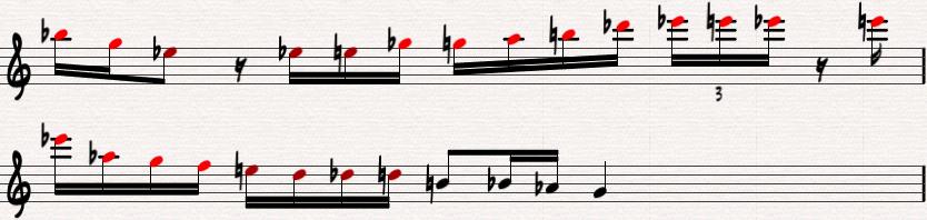 The particular diminished scale underlying each example is identified by number, as in Ex. 5b.. Examples 6a.-6g.