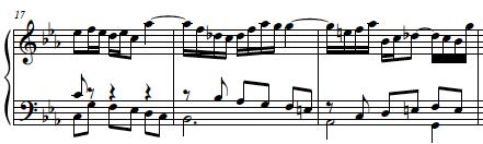Fig. 3 Sarabande from French Suite No. 2 in C Minor, BWV 813, measures 17, 18, 19 original notation Fig.