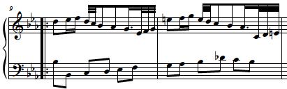 Fig. 12 Sarabande from French Suite No. 4 in E flat Major, BWV 815, measures 9 and 10 ornamented notation The Sarabande from French Suite No.
