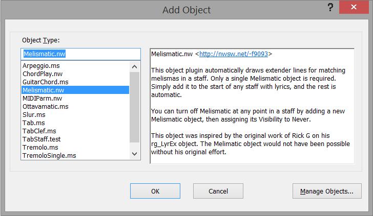 Melismatic How to Use Insert: Object Object plugins create additional functionality in a NoteWorthy Composer song file.