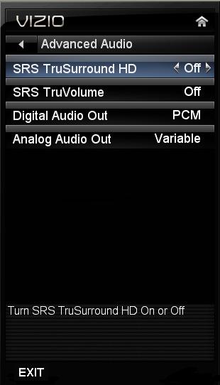 Audio Menu Adjust audio options including balance, equalizer, and advanced audio settings. Audio Mode Choose from Flat, Rock, Pop, Classic or Jazz. Balance Adjust the sound to the left or the right.