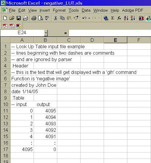 Figure 2.1 Microsoft Excel LUT source file 2.3 Uploading a custom LUT into a camera The LUT can be uploaded into the camera using the Bobcat GUI - Download Terminal.