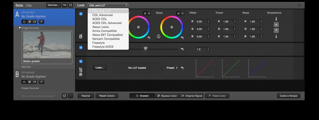 Grading Modes figure 2: available grading modes CDL and LUT More information in the article Using the CDL Grade mode. CDL Advanced Allows you to add and reorder multiple nodes on advanced workflows.