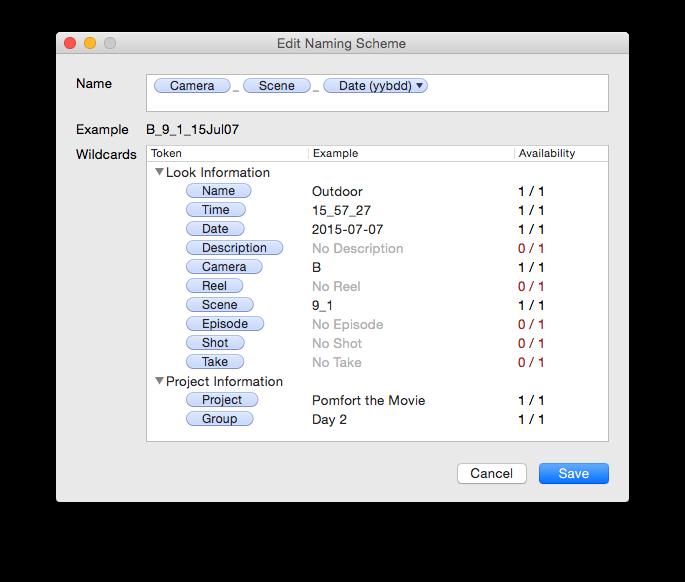 Exporting grades and workflows Figure 4: Naming scheme editor Here you can edit the naming scheme by replacing the original wildcards with the available ones.
