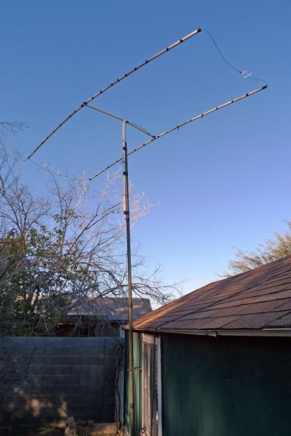 found lying around the shack..." As Andy described the antenna: The boom and element supports are ¾ PVC connected to a 1 5ft section of PVC bolted to 16ft of surplus army fiberglass tent poles.