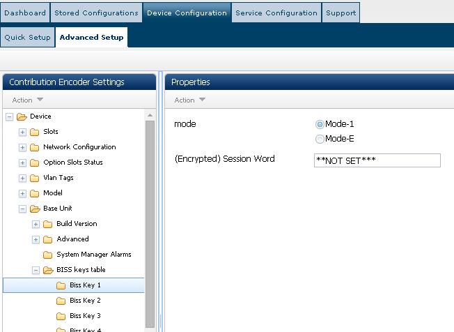Getting Started Alternatively, the table entries can be edited by browsing to Device Configuration > Advanced Setup > Base Unit > BISS keys table and selecting the required key location. Figure 3.