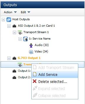 Web GUI Control Figure 5.27 Add Service Menu 5.5.2.3 Adding a Component to a Transport Stream To add a component to a service, do the following: 1.
