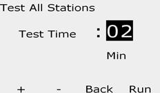 NOTE: Only stations with programmed run times are included in the Test ll Stations operation. Turn the controller dial to Test ll stations/heck System.