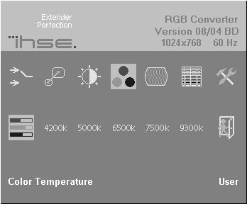 Color Temperature Use the Color Temperature submenu to set up the color profile in RGB color space or by using one of five predefined color temperatures.