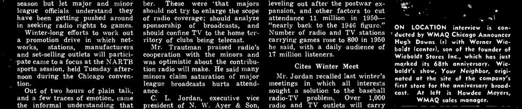 He reviewed briefly the history of baseball broadcasts and noted that baseball's rule protecting major league clubs within 50 miles of their ball parks has hurt broadcasting. Mr.