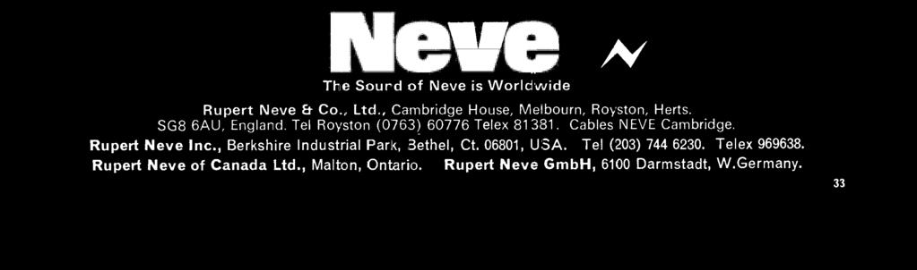 Rupert Neve Et Co., Ltd., Cambridge House, Melbourn, Royston, Herts.