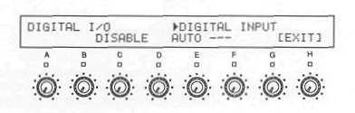 3. Rotate the "E" double function edit control to select Emphasis Mode for the digital Input. AUTO sets the EMPHASIS for the digital input to the same level as the EMPHASIS of the input signal.