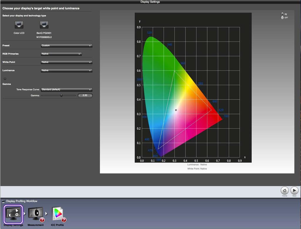 For experienced users only: You may customize the RGB Primaries by (x,y) or (u,v ), and