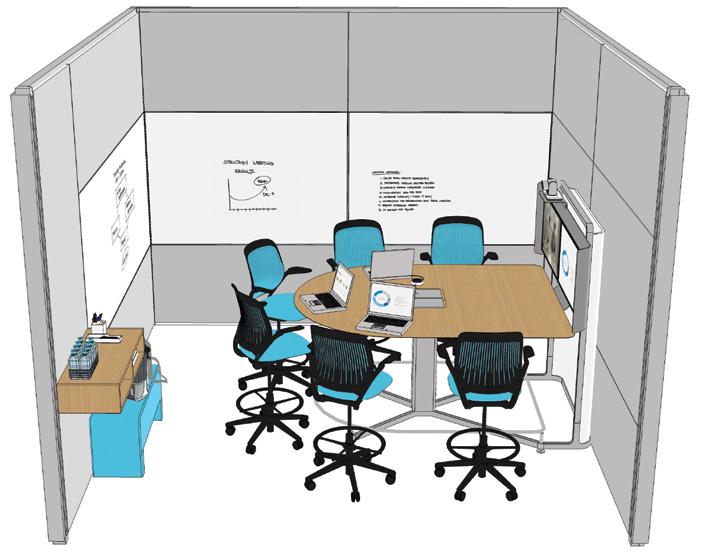 Multipurpose A: Full Day A compact setting for long-term collaboration and videoconferencing.