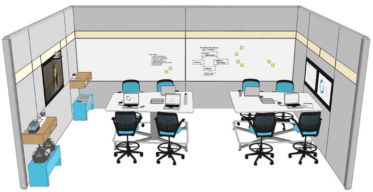 TeamStudio Collaboration Spaces SPACE TECHNOLOGY PEOPLE Longer meetings require options for seated and standing postures, as well as adequate clearance to move about.