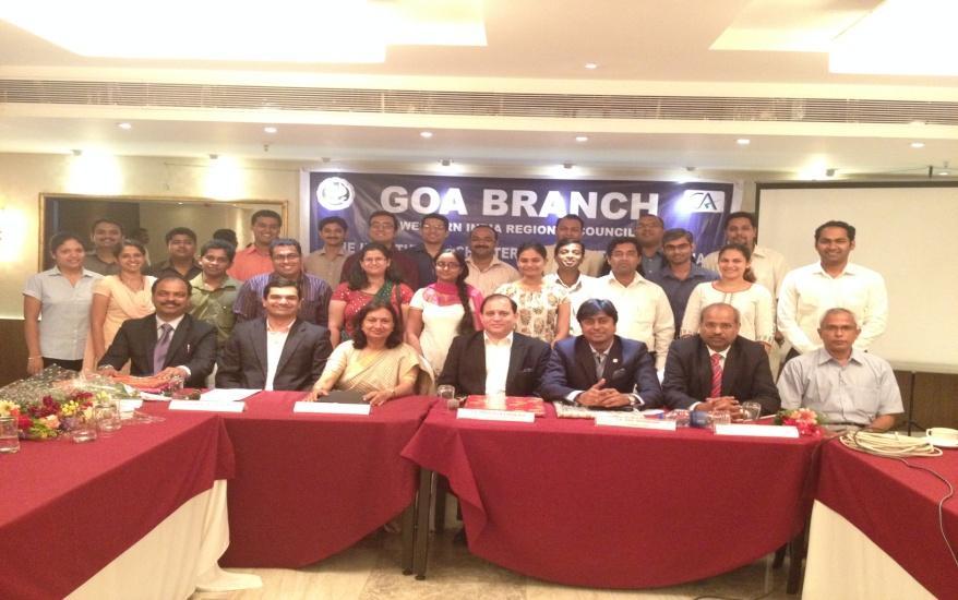 Vinesh Pikale, Treasurer, Goa Branch, CA. Naveen G. Daivajna, Chairman, Goa Branch, CA. V. B. Prabhu Verlekar, Guest of honour & Past Chairman of Goa Branch, CA.
